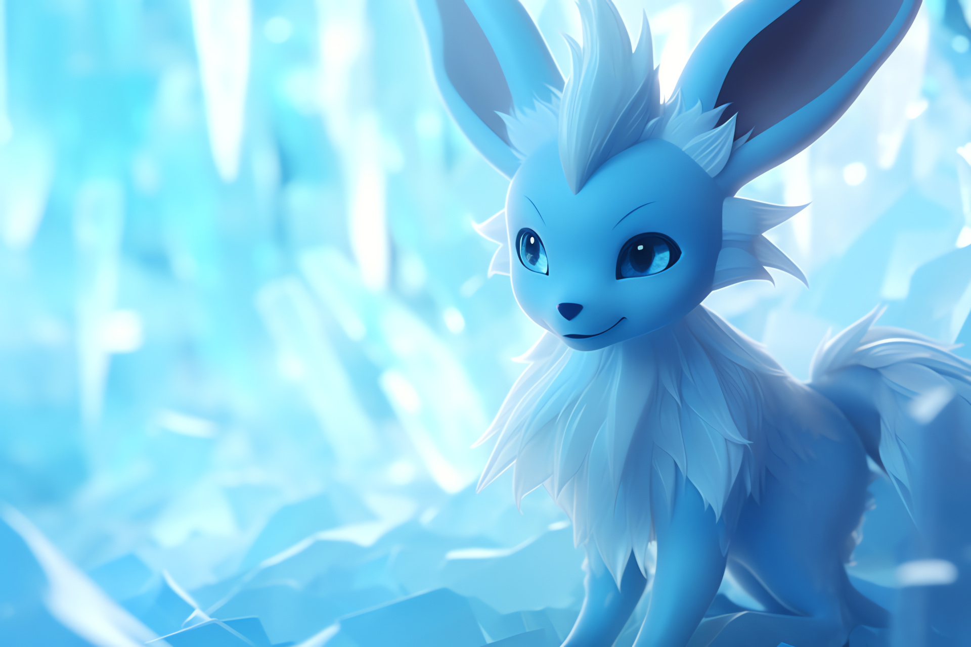 Pokemon Glaceon, Cold evolution, Sapphire fur, Glacial visuals, Icy gaze, HD Desktop Wallpaper