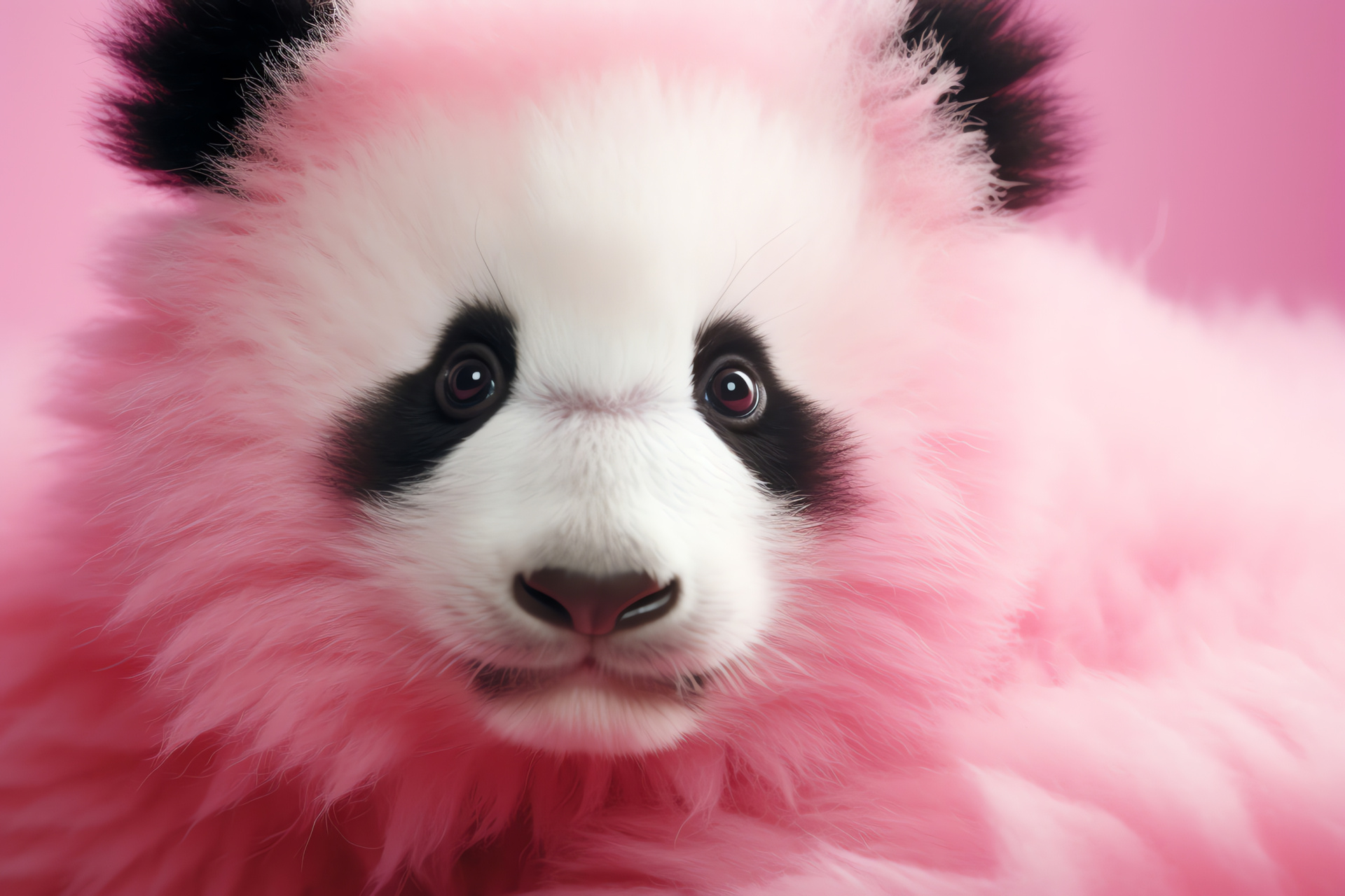 Enchanting Pink Panda, Whimsical animal, Dreamlike charm, Fluffy coat, Surreal creation, HD Desktop Wallpaper