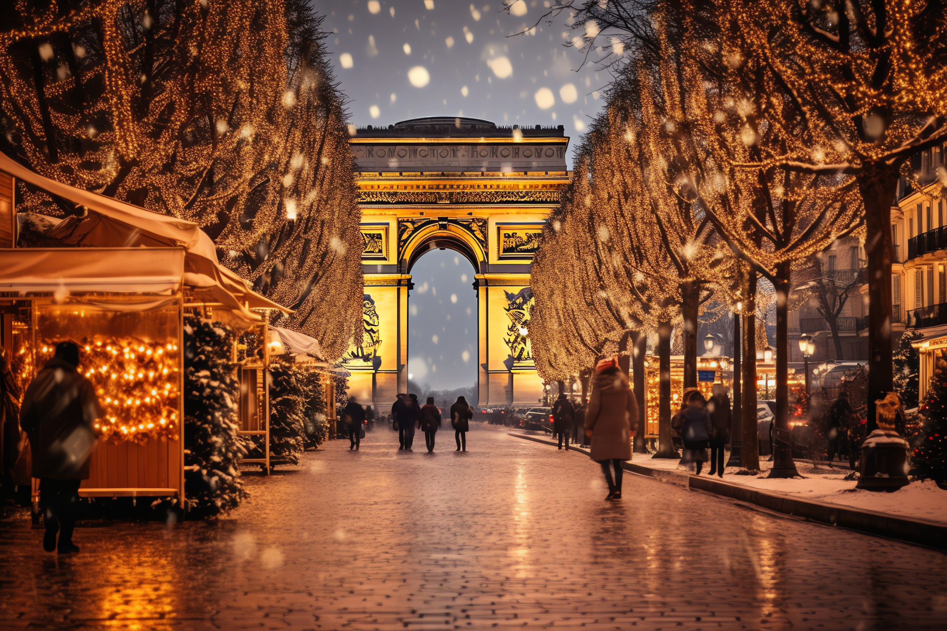 Yule celebration, Parisian holiday, Festive Champs-lyses, French winter festivities, Metropolitan joy, HD Desktop Image