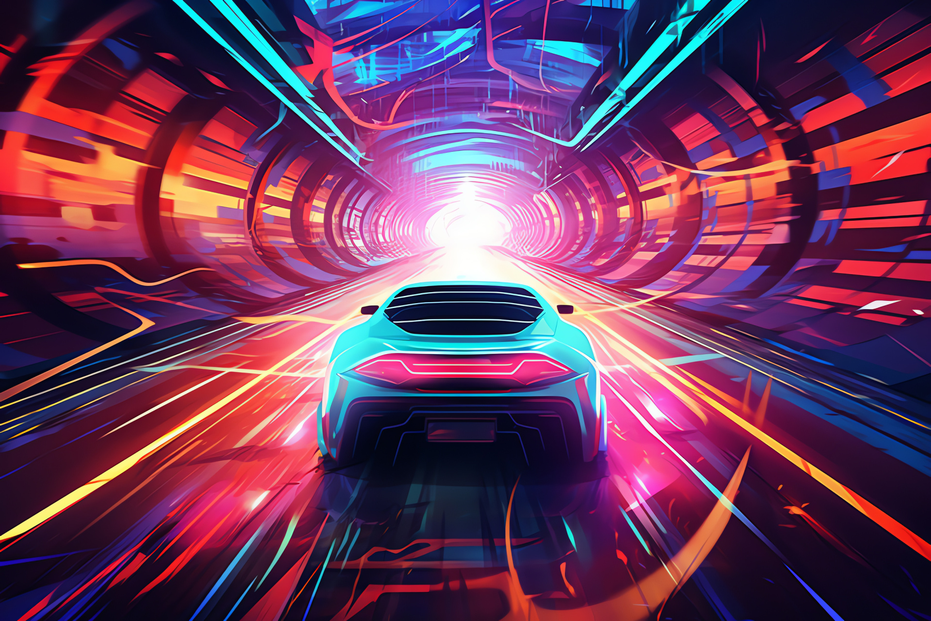 Neon Car theme, Overhead urban spread, Neon city vibes, Holographic city elements, Nightlife automotive scene, HD Desktop Image