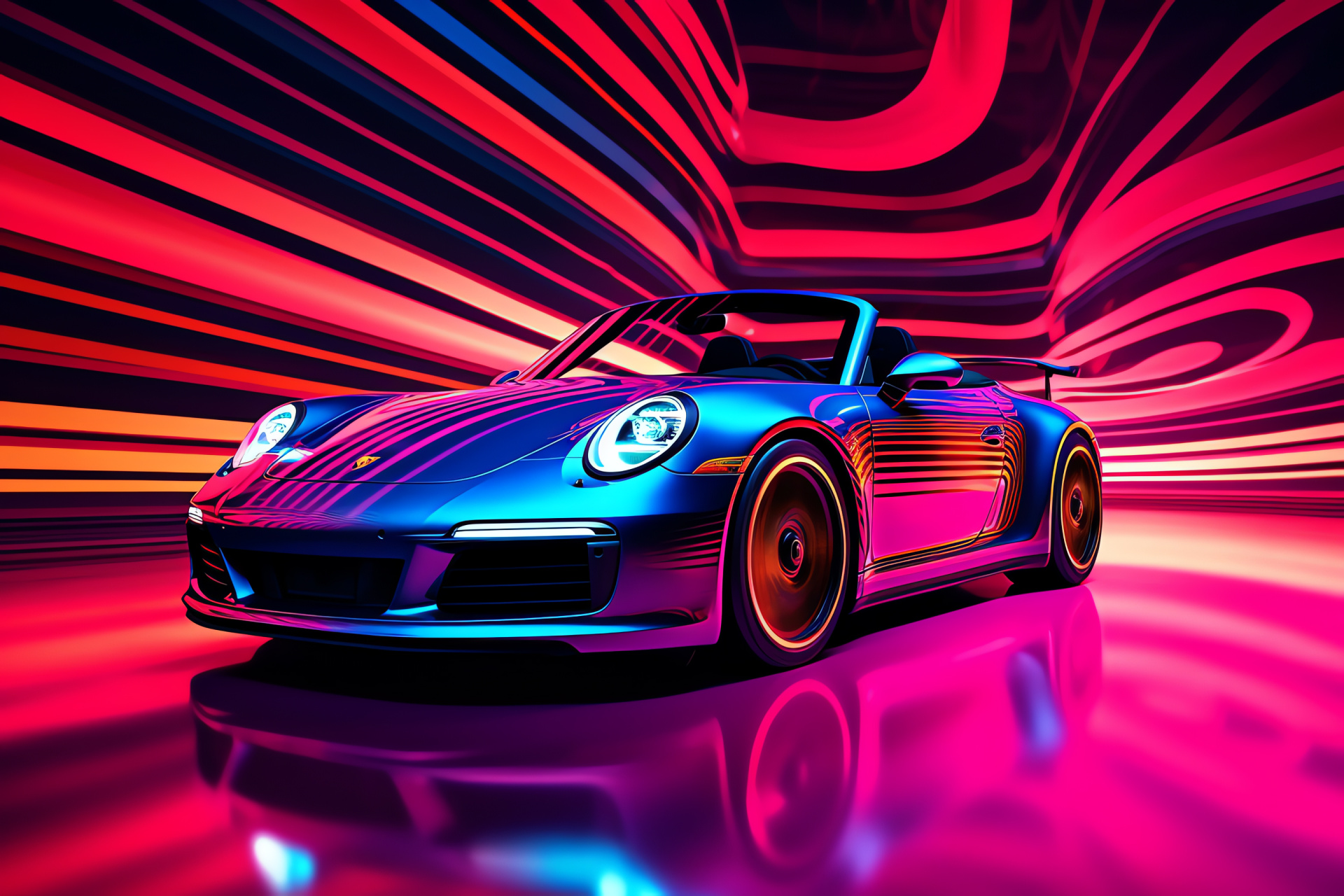 Porsche 911 Targa 4S, High-angle perspective, Lustrous blue sportscar, Illuminated backdrop design, Glowing aesthetics, HD Desktop Image