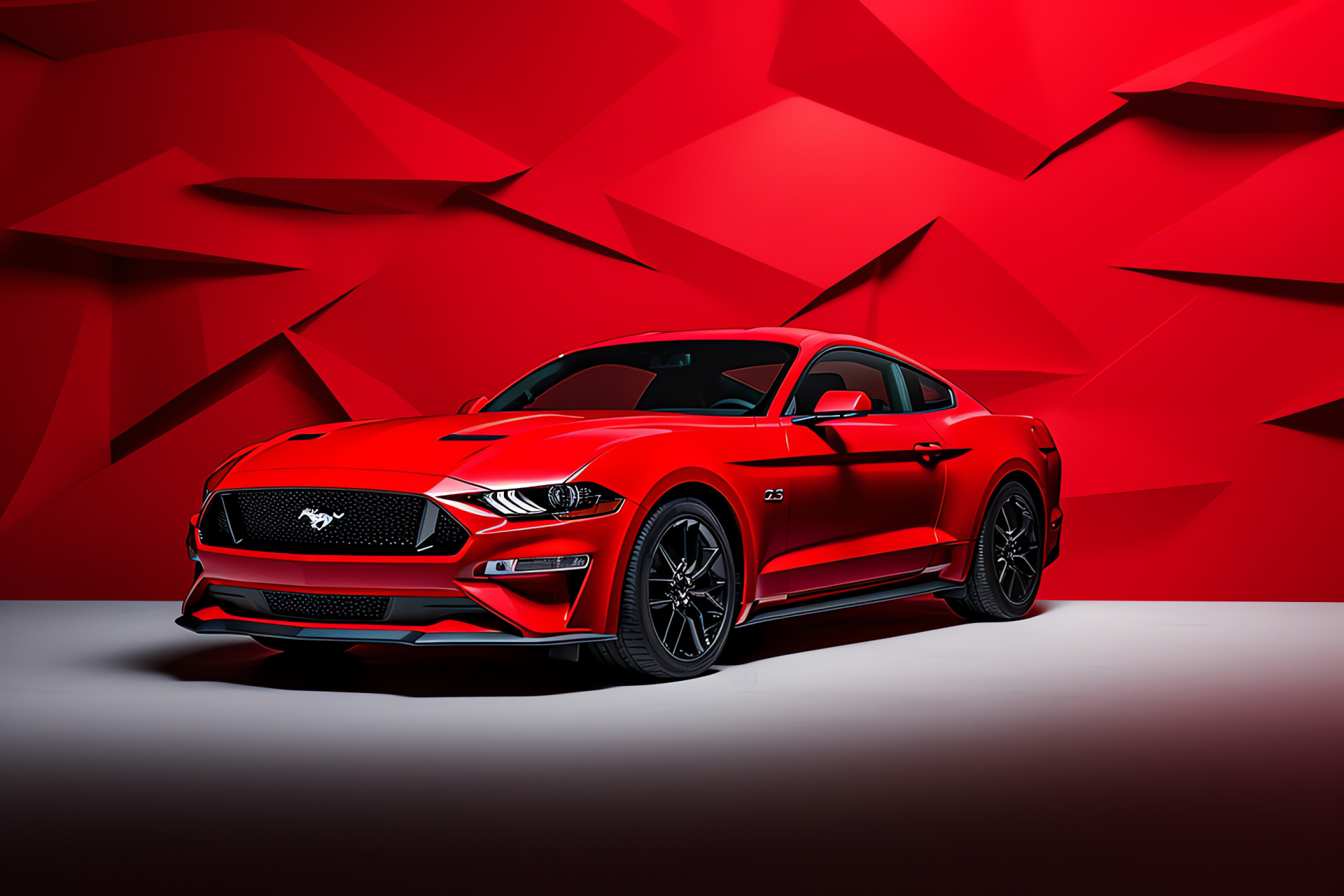 Ford Mustang HD, brilliant red coat, vivacious paint, dynamic force, bold road warrior, HD Desktop Image