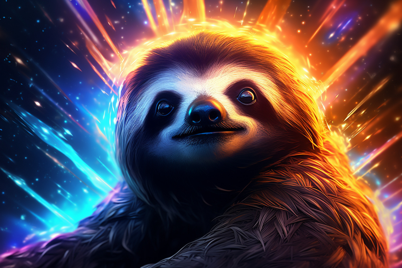 Cosmic Space Sloth, Deep orange eyes, Jet-black furry sloth, Pulsar clusters, Dark vast universe, HD Desktop Image