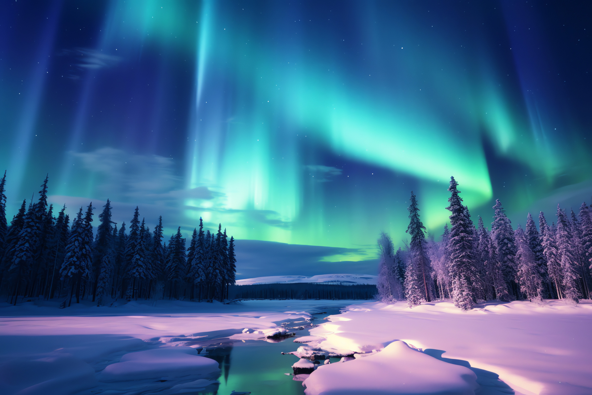 Aurora borealis, Polar nocturne, Frigid beauty, Arctic radiance, Nighttime display, HD Desktop Wallpaper