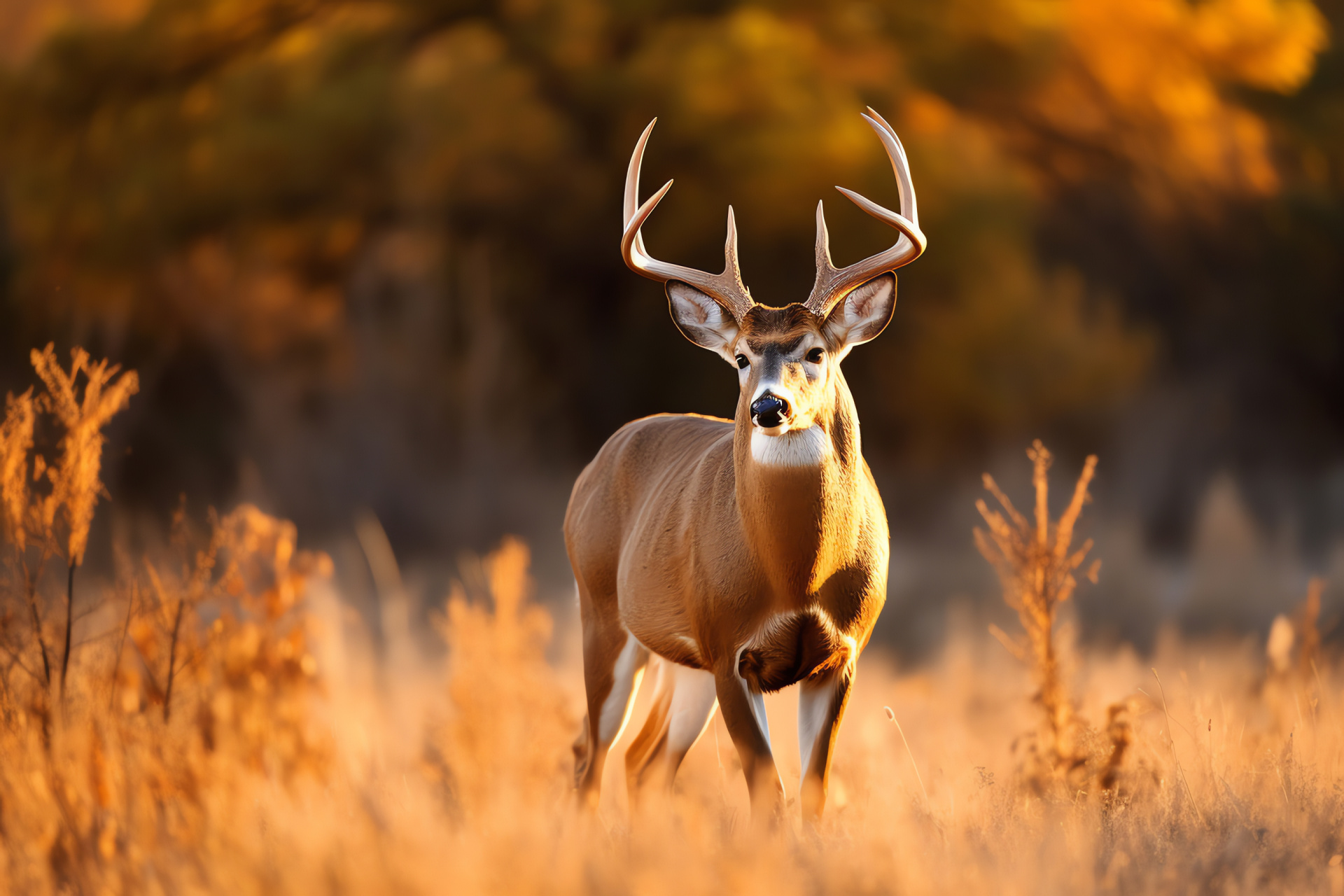 Whitetail Deer Buck, Large antlered male, Majestic deer in meadow, North American game, Autumnal setting, HD Desktop Image