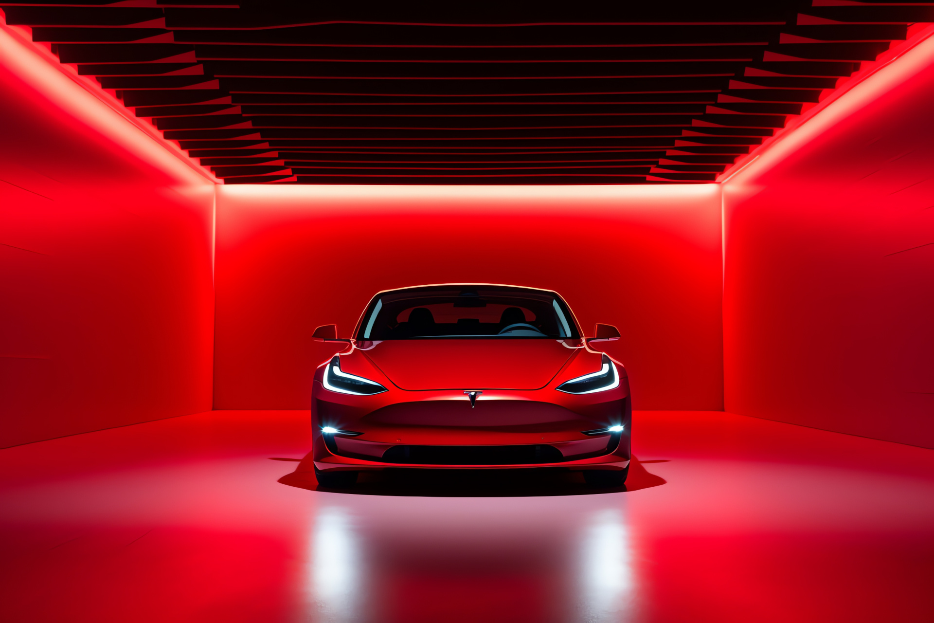 Tesla Model S Long Range, Expansive view, Crimson canvas, Full-bodied hue, Automotive elegance, HD Desktop Wallpaper