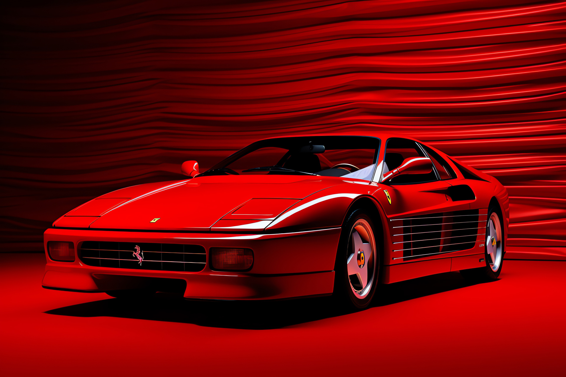 Ferrari Testarossa 2004, Extended view, Signature red sheen, Unblemished background, Polished design, HD Desktop Image