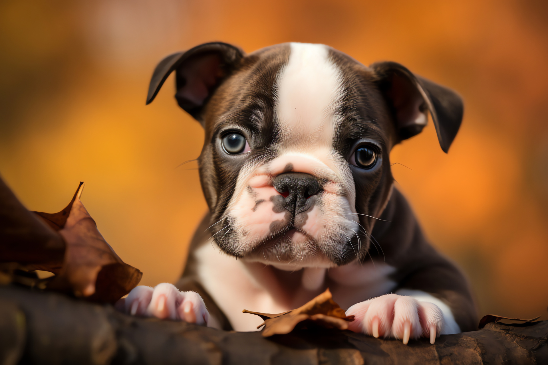 Teacup Bulldog puppy, Compact breed, White and brindle fur, Canine close-up, Toy dog variety, HD Desktop Image