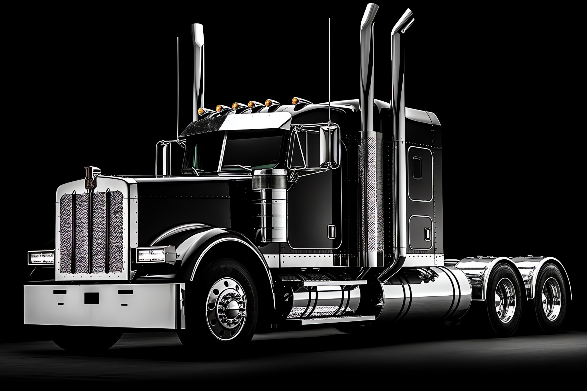 Kenworth W900 visuals, Haulage icon, Profile view, Contrast backdrop, Dual-tone finish, HD Desktop Image