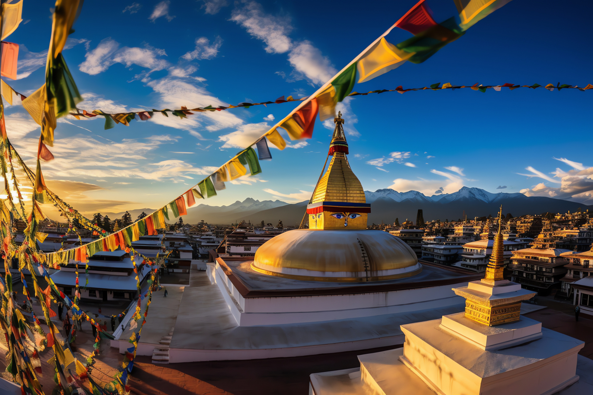 Kathmandu Boudhanath, Sacred Stupa structure, Nepali landmark dome, Golden spire, Prayer flags, HD Desktop Wallpaper