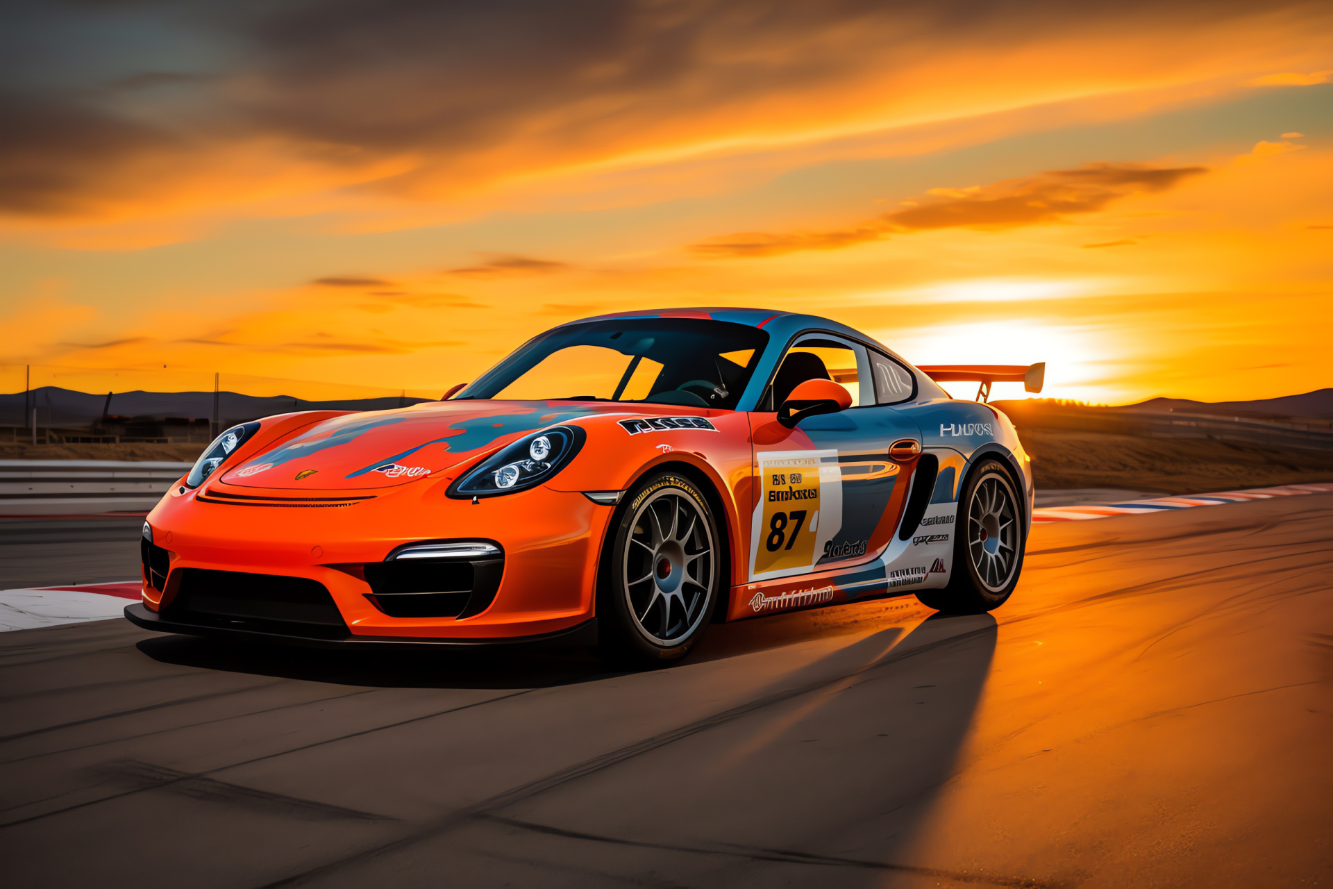 Porsche Cayman R Laguna Seca, Motorsport dedication, Sunset raceway action, High-speed aerodynamics, Racing heritage, HD Desktop Wallpaper