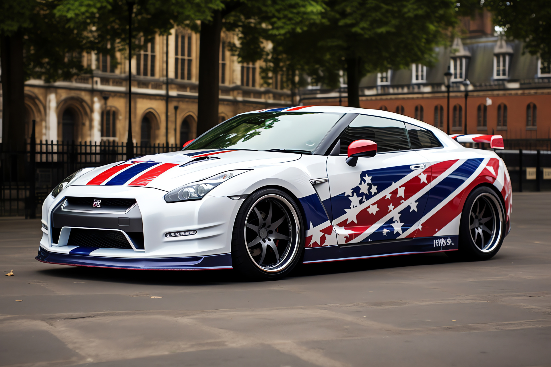 Nissan GTR R35 London, British flag theme, Metropolitan streets, Car culture, Distinctive bodywork, HD Desktop Wallpaper