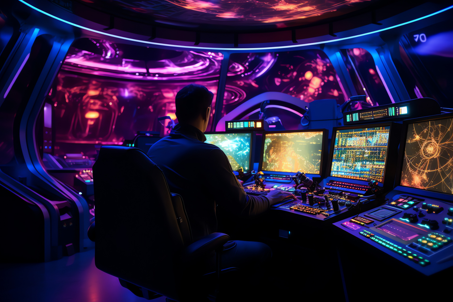 Spacecraft command center, Extraterrestrial expedition crew, Hexadecimal spectrum, Phosphorescent cabins, Sci-fi technology, HD Desktop Image