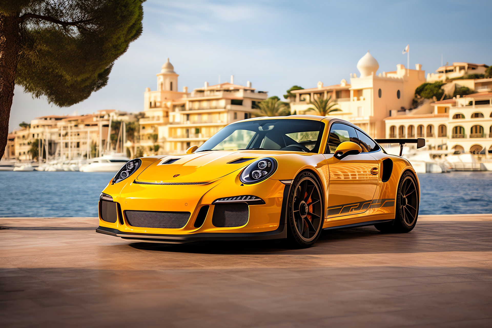 Porsche GT3 in Saint-Tropez, French luxury setting, GT series car, Seaside Mediterranean charm, Prestigious waterfront, HD Desktop Wallpaper