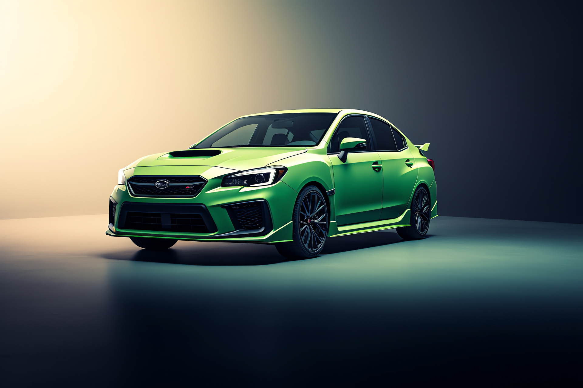 Subaru WRX STI 2021, attractive green sophistication, high viewpoint, sleek design, sporty allure, HD Desktop Wallpaper