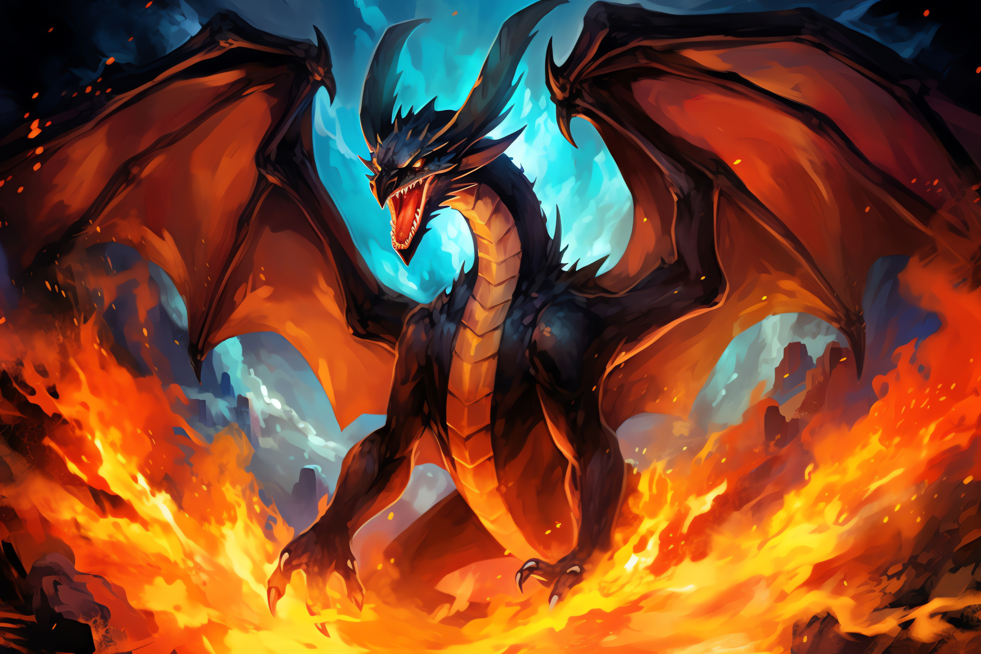 Mega Charizard, Winged creature, Fierce Pokemon, Fiery scales, Iconic species, HD Desktop Image