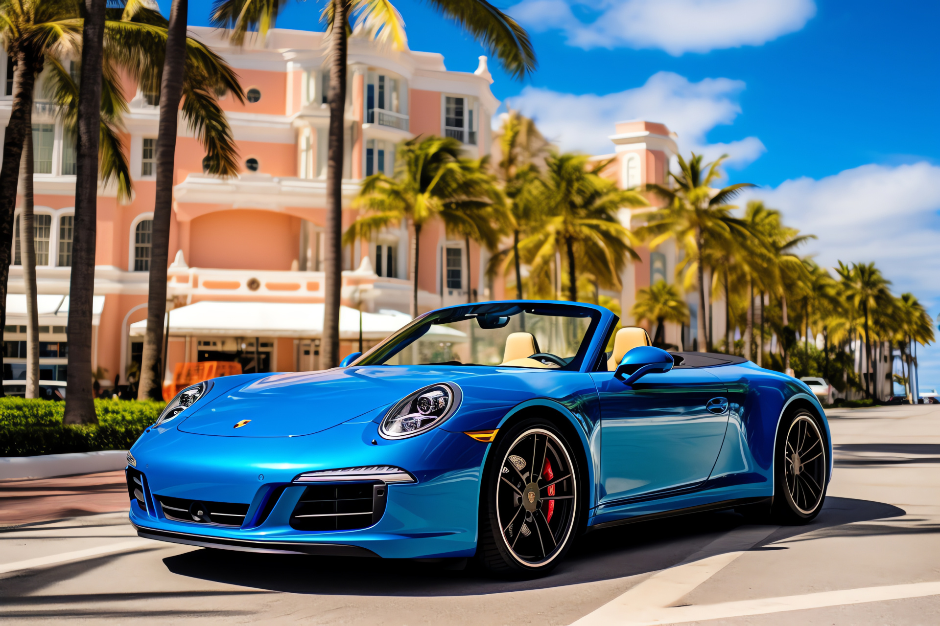 Porsche 911 Carrera, Miami seaside, Iconic sports car, Oceanfront scenery, Luxury automotive, HD Desktop Image