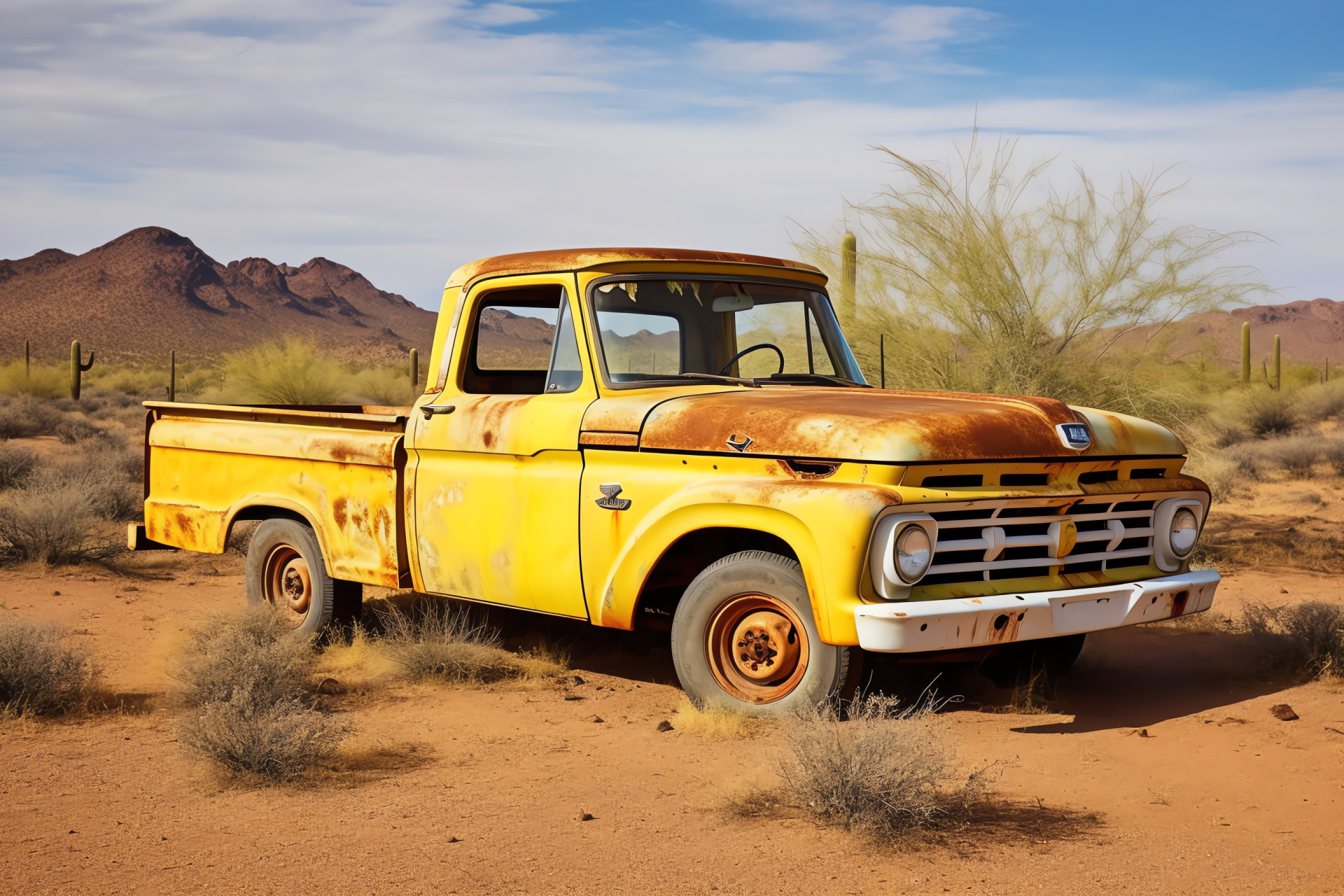 Ford Truck F-100, Arid desert journey, Classic vehicle, Trail-worthy pickup, Sun-bleached paint, HD Desktop Wallpaper