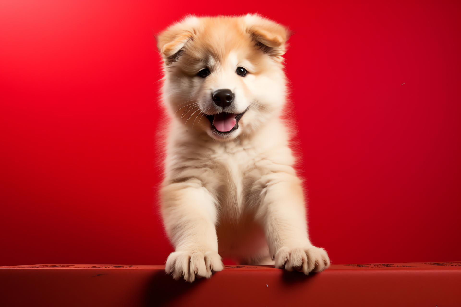 Puppy poised image, endearing young dog, fluffy canine, pure red element, dog lover appeal, HD Desktop Image