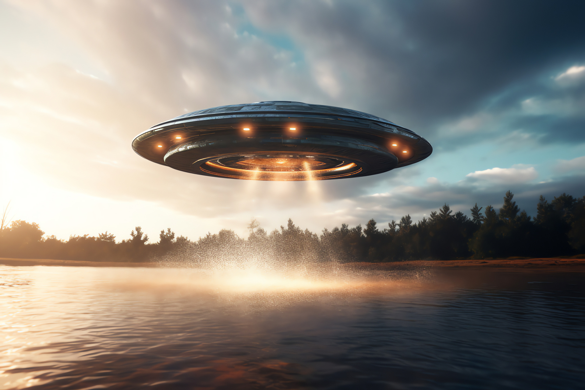 Waterborne UFO, emergence ripples, silent descent, aquatic disturbance, unidentified submarine object, HD Desktop Image