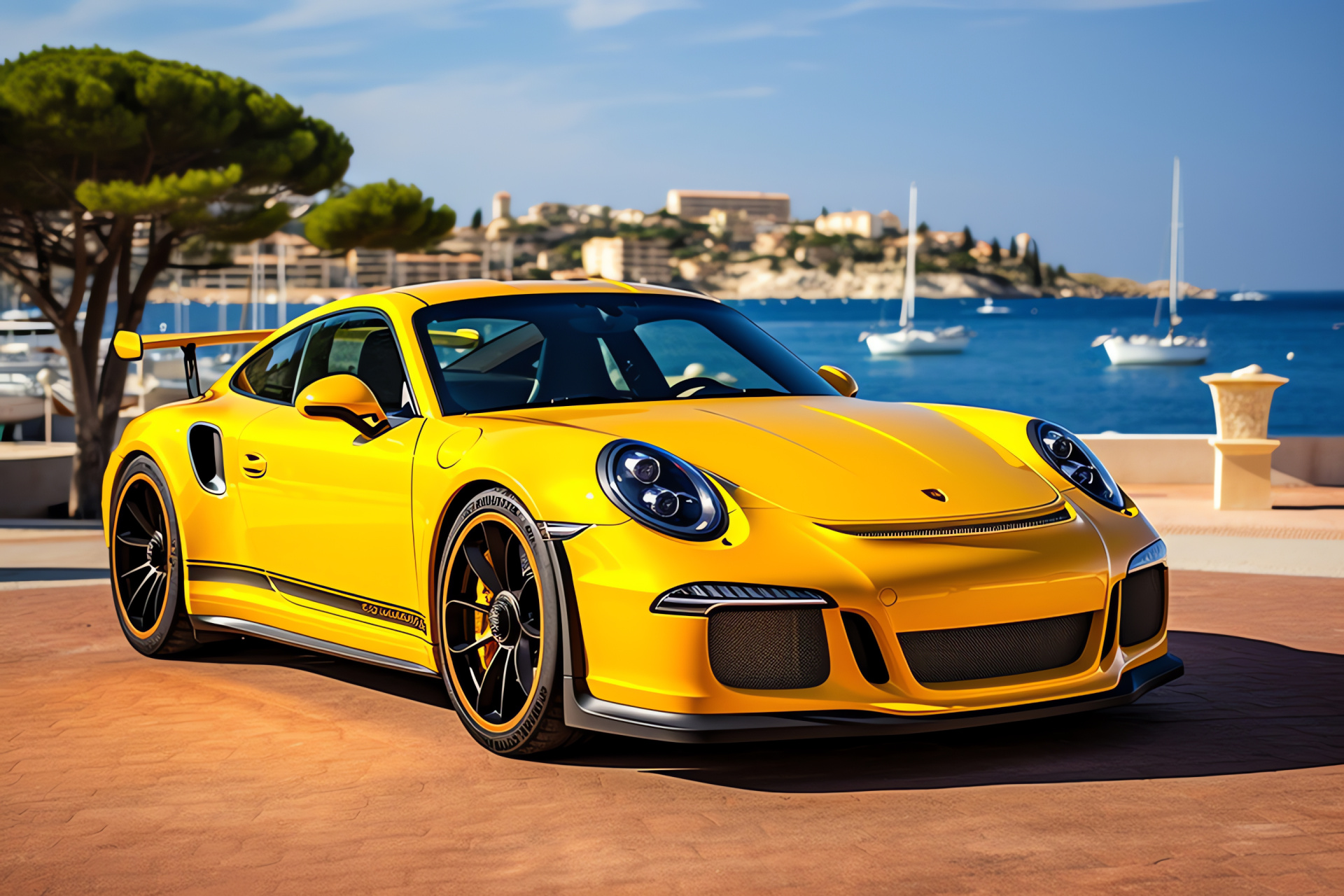 Porsche GT3 in Saint-Tropez, French Riviera luxury, Convertible sports car, Seaside motoring, High-end automotive leisure, HD Desktop Image