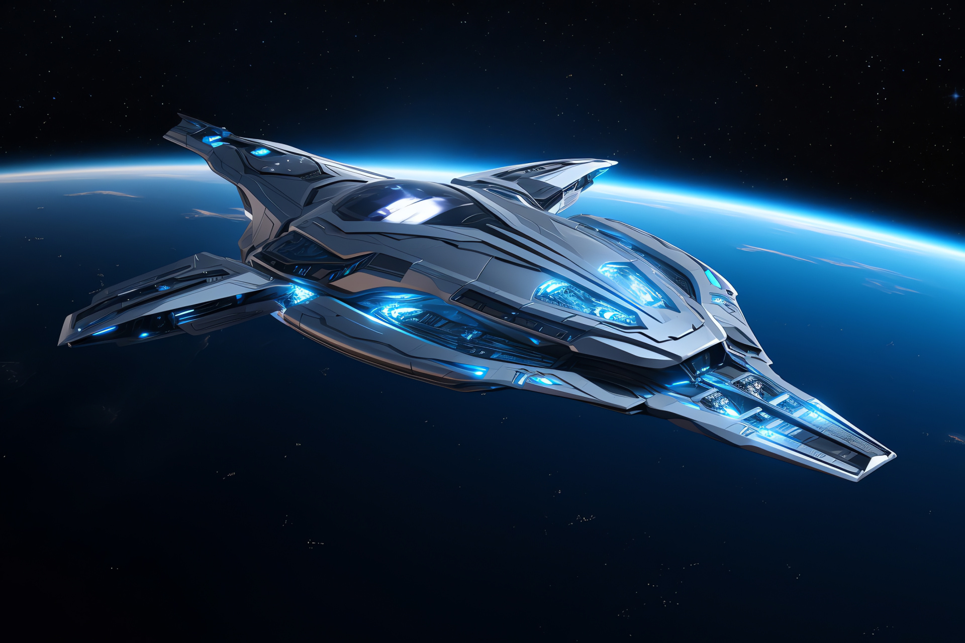 Sleek spacecraft, Metallic fuselage, Aerodynamic design, Icy hues, Next-gen aerospace, HD Desktop Image