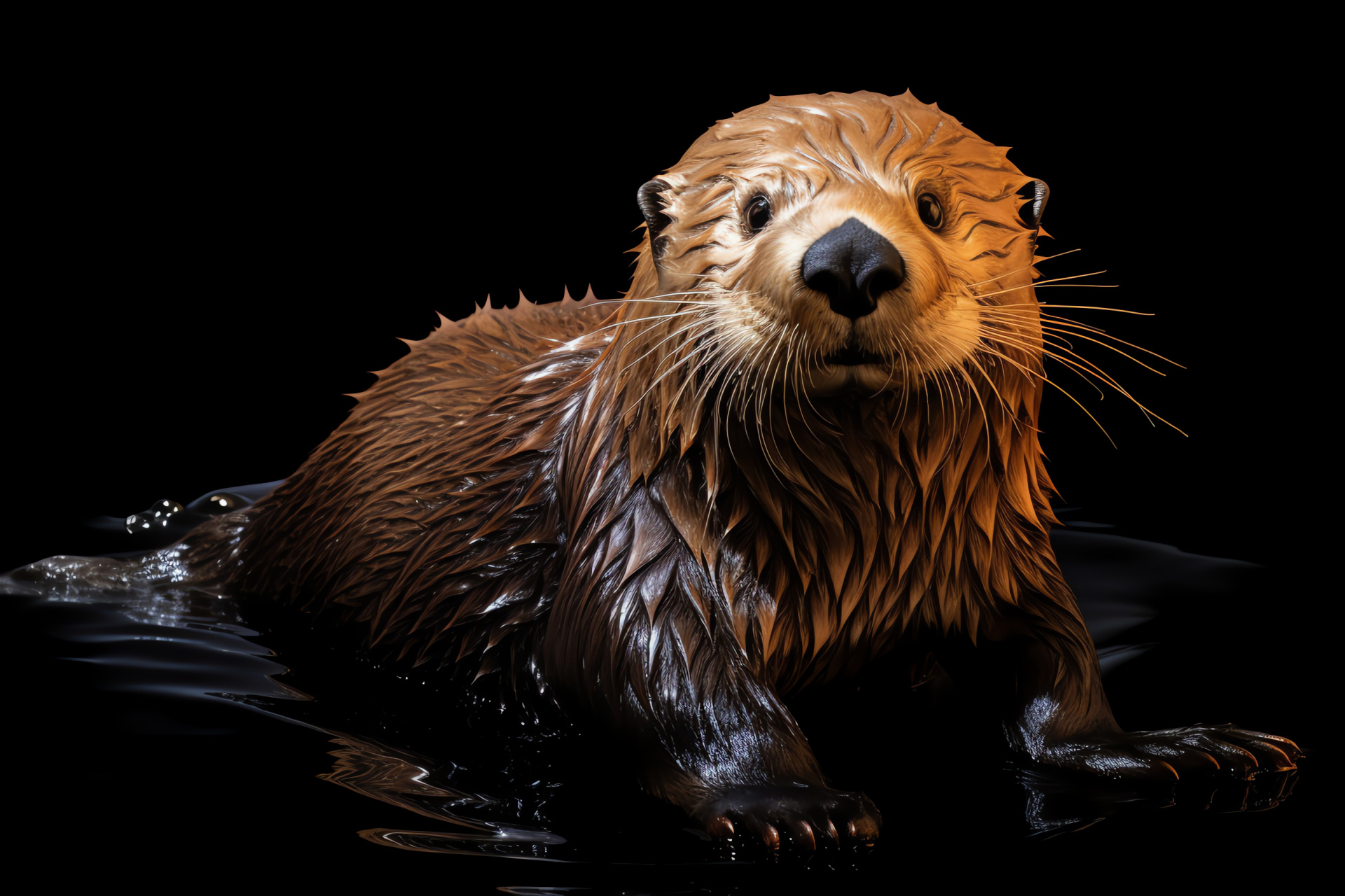 Sea Otter playfulness, brown-and-white fur, water surface buoyancy, endearing marine mammal features, HD Desktop Image