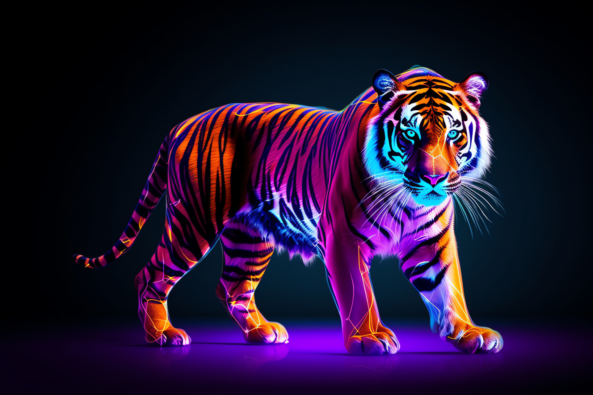 Tiger Stance, Feline grandeur, Tiger's aura, Predatory instinct, Fierce animal portrait, HD Desktop Image