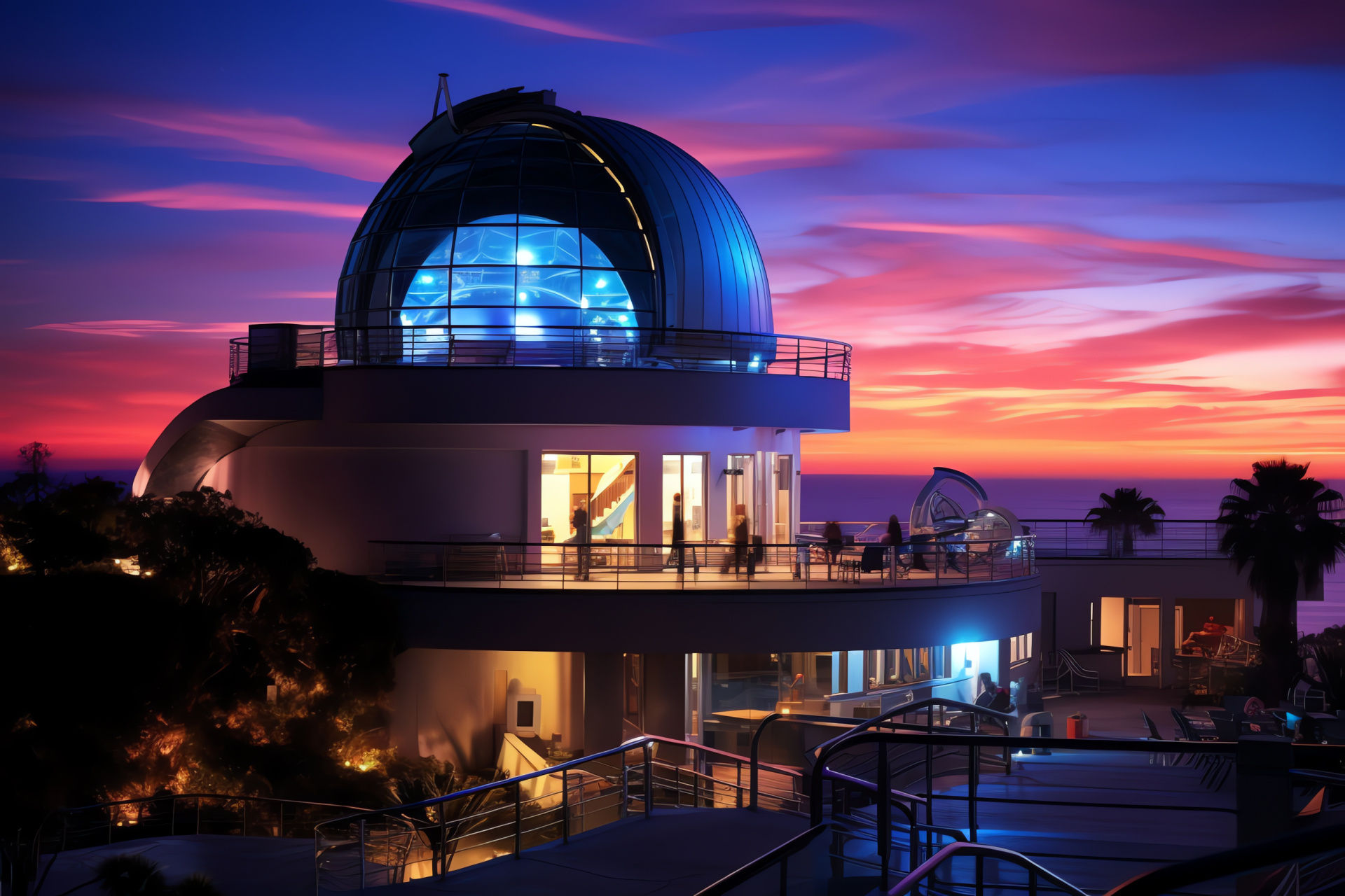 TMT Observatory, Evening illumination, Light-sound orchestration, Twilight ambiance, Neon radiance, HD Desktop Wallpaper