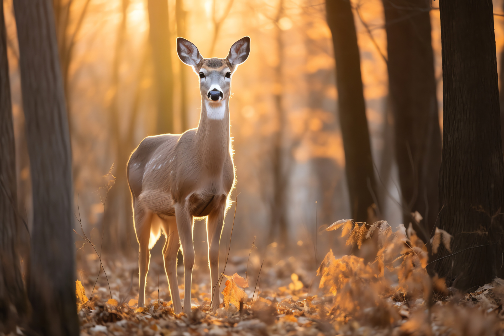 Female Whitetail Deer, Doe in moonlight, Soft silver-gray fur, Graceful forest mammal, Nocturnal scene, HD Desktop Wallpaper