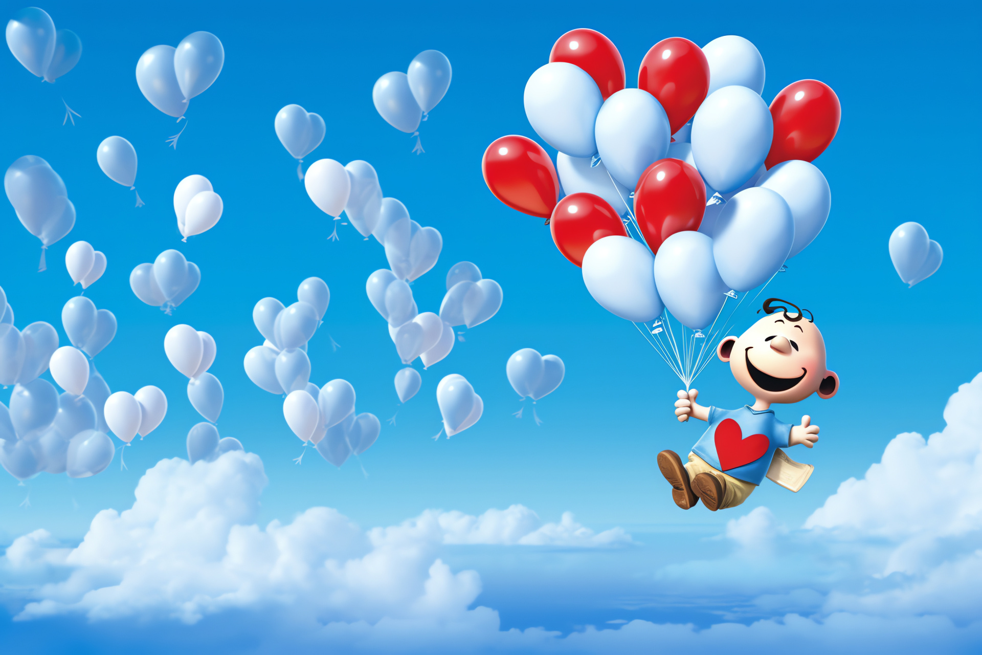 Peanuts Valentines, Cupid Snoopy, Skyward hearts, Amiable hues, Love festivity, HD Desktop Wallpaper