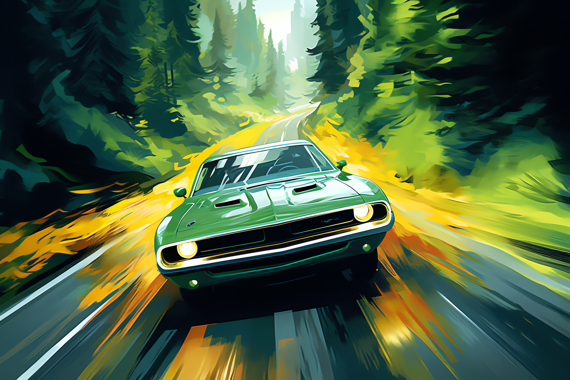 Muscle Cars HD, Road trip scenery, Auto adventure, Environmental greenery, Natural landscape, HD Desktop Image