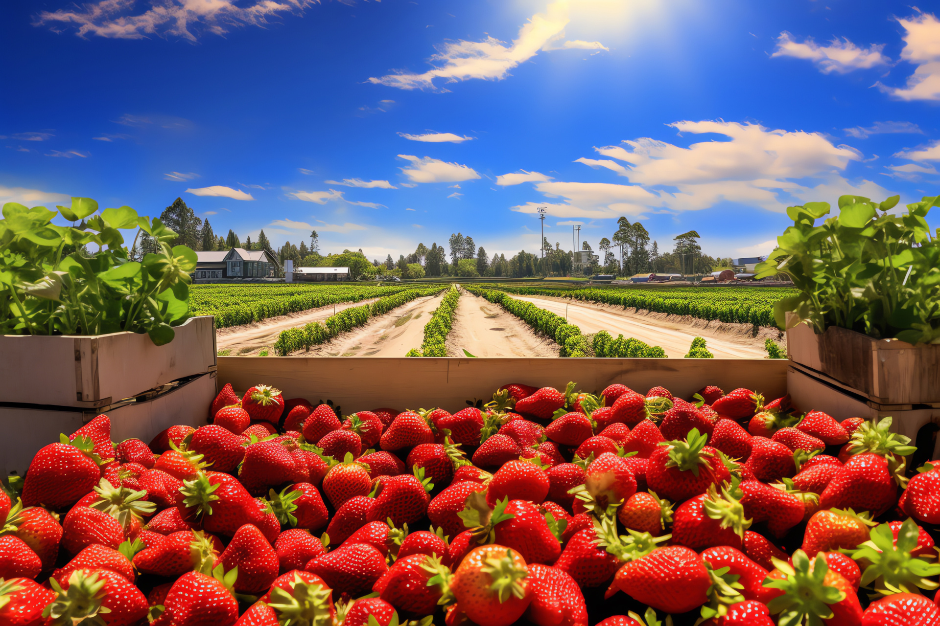 Strawberry agriculture, berry cultivation, agricultural harvest, farm produce, packed fruit, HD Desktop Wallpaper