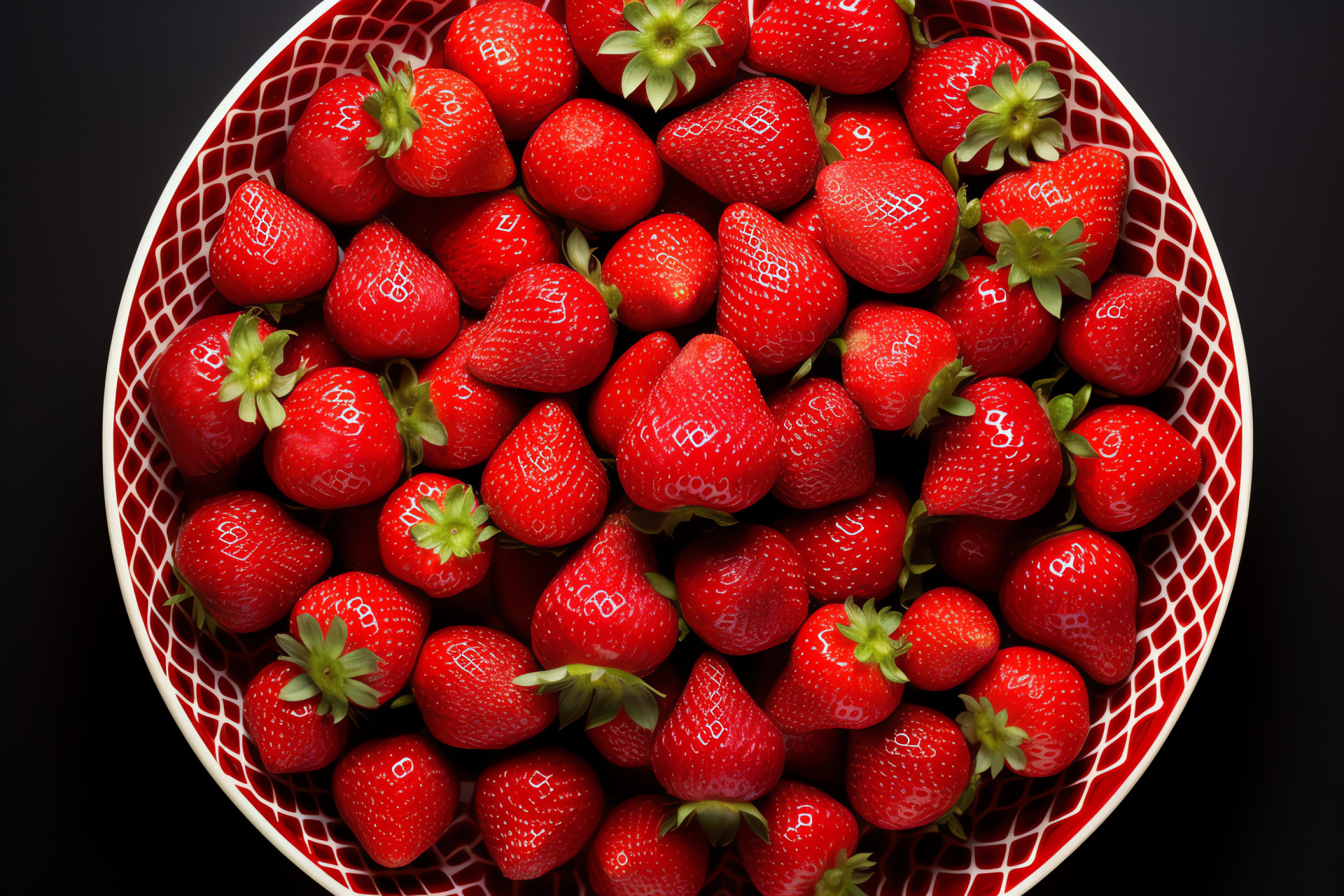 Strawberries presentation, Fruit bowl, Glossy surface, Juicy assortment, Culinary display, HD Desktop Image