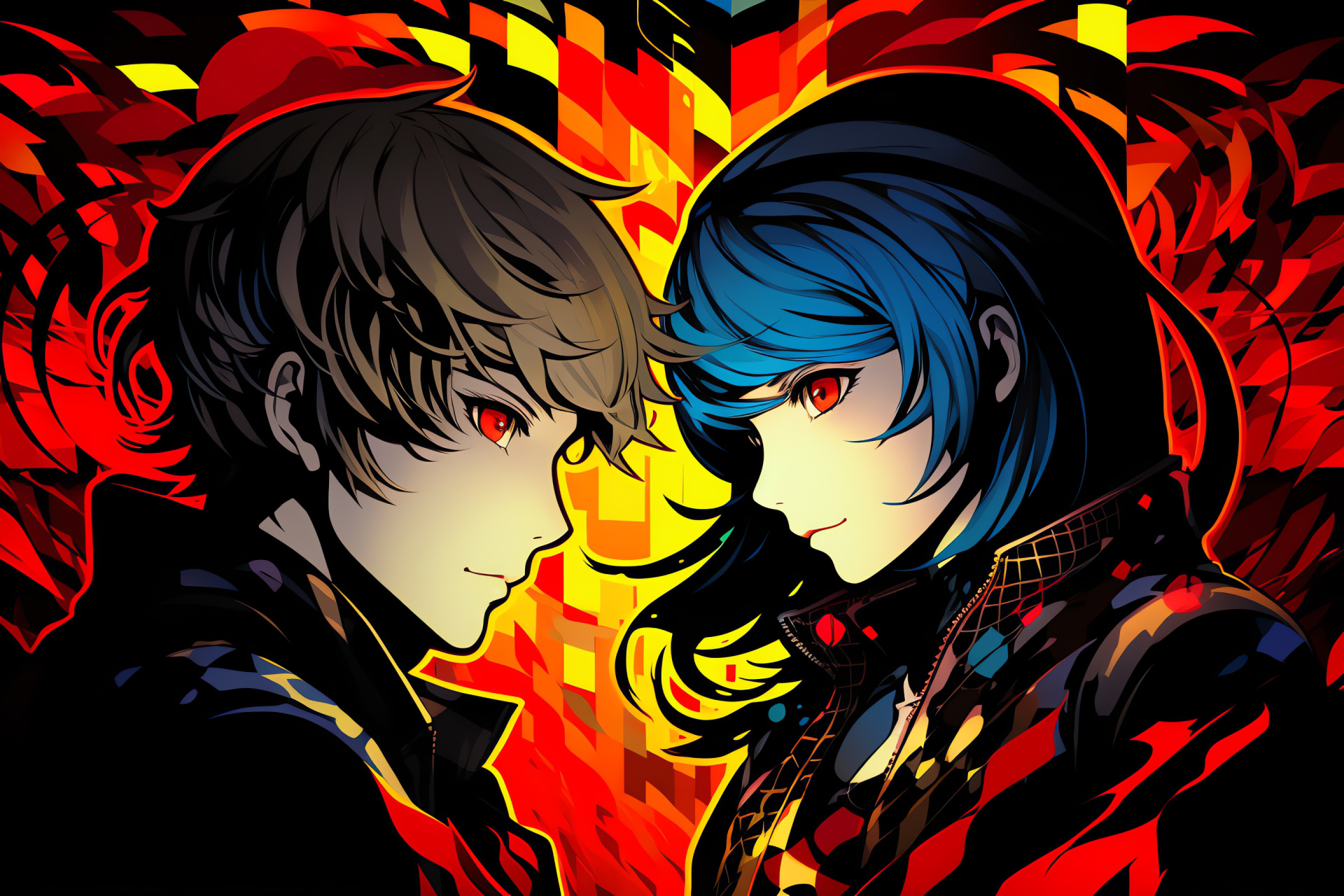 Persona Q, Mitsuru Kirijo, Akihiko Sanada, RPG heroes, Blue irises, HD Desktop Wallpaper