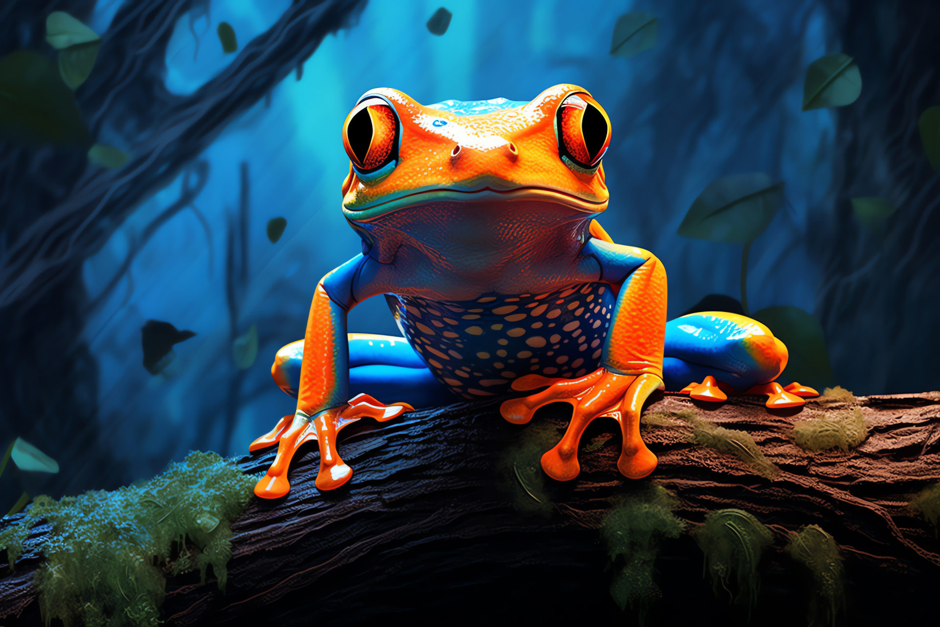 Arboreal Tree Frog, Tangerine stare, Sapphire film, Rugged bole, Coarse aesthetic, HD Desktop Wallpaper