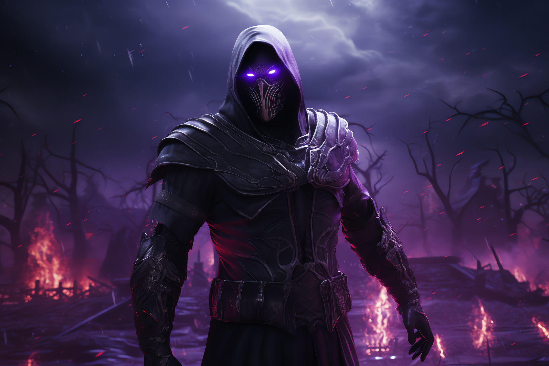 Mortal Kombat assassin, Eerie shadow presence, Dark fantasy realm, Creepy cemetery atmosphere, Ancient graves, HD Desktop Wallpaper