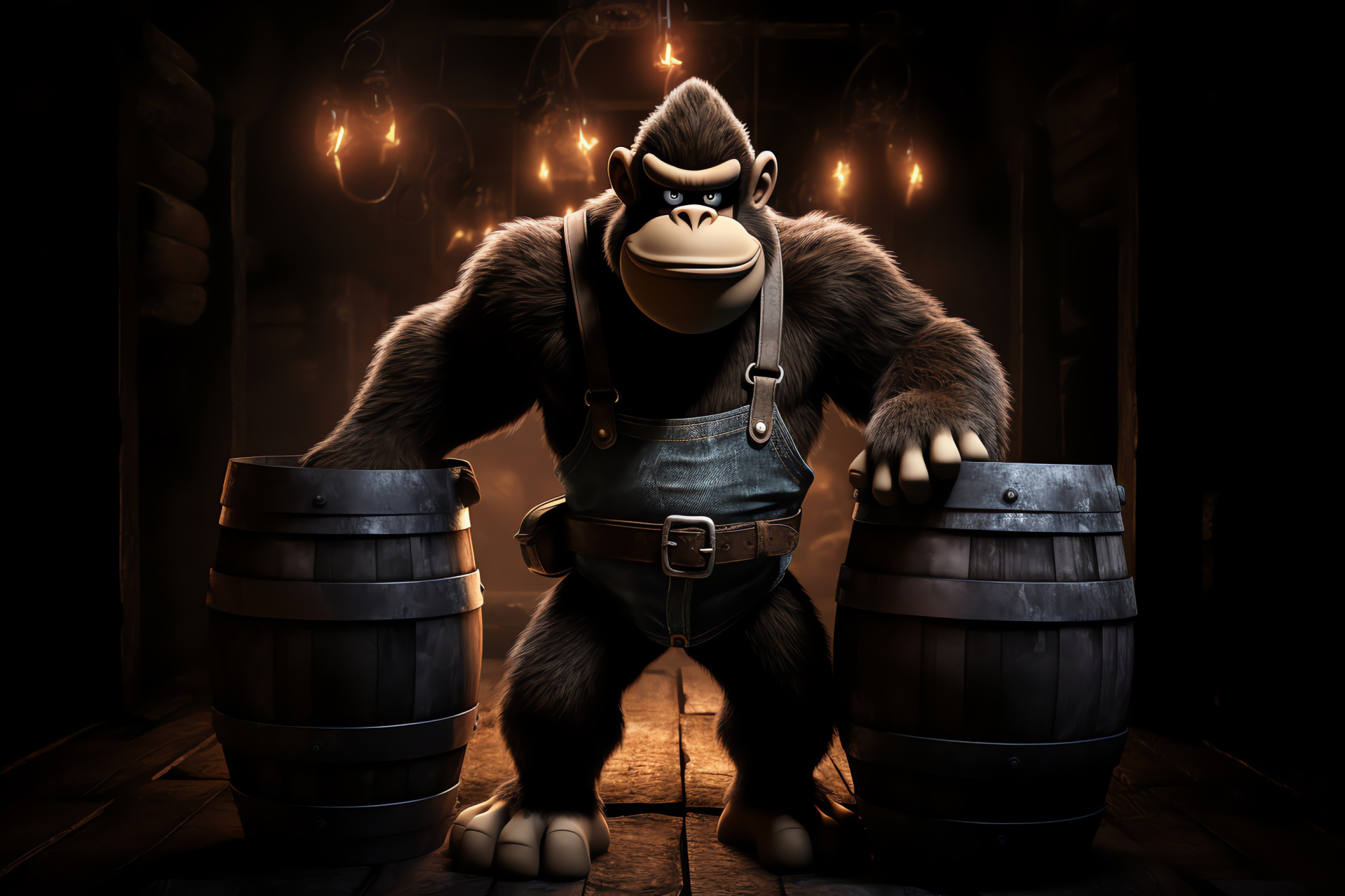 New Super Mario Bros, Donkey Kong presence, intimidating mien, umber sight, hefty keg, HD Desktop Image