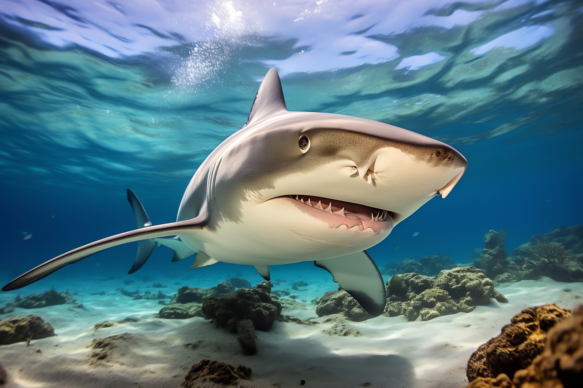 Bull Shark, Bahamas waters, Gray shark, Muscular predator, Sharp dentition, HD Desktop Wallpaper