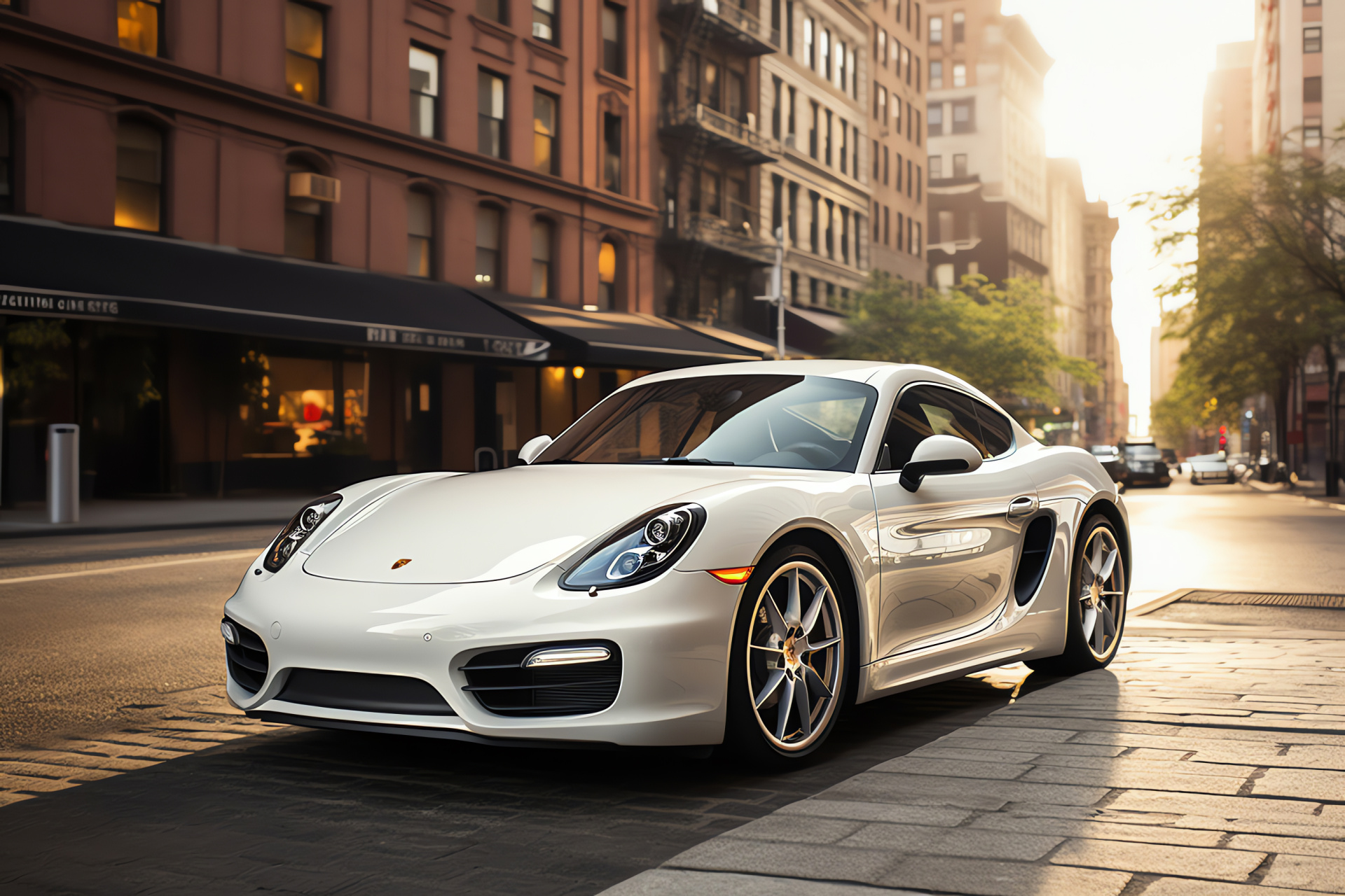 Pristine white Porsche Cayman S, Metropolitan New York, Urban lifestyle, Posh automobile, City motion, HD Desktop Wallpaper