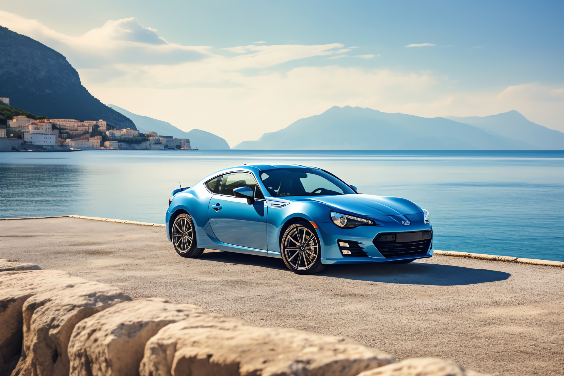 Subaru BRZ Limited drive, Amalfi Coast roadway, coastal turnpike, low gravity advantage, vehicle maneuverability, HD Desktop Image