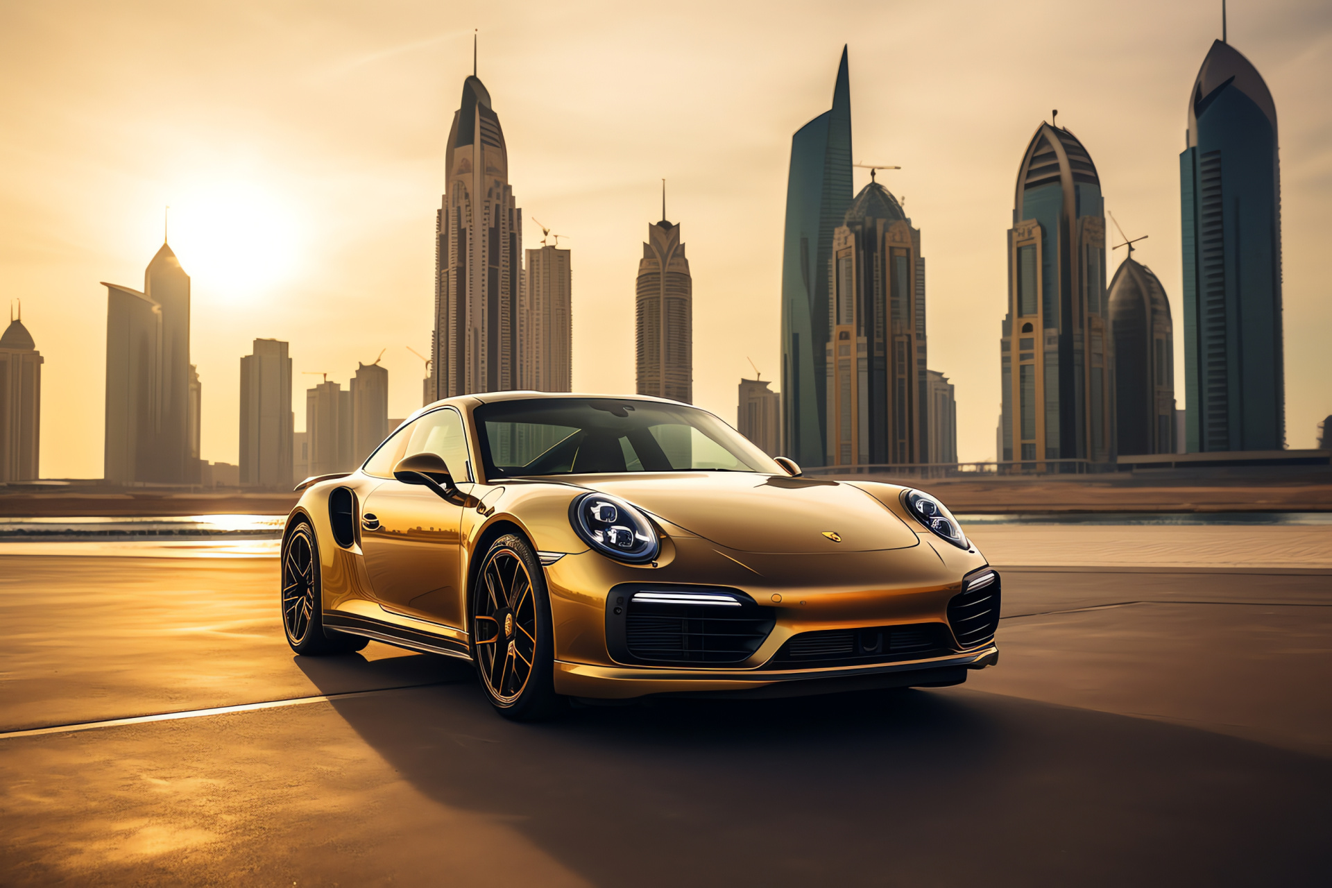 Porsche 911 Dubai edition, High-end trim, Exclusive gold finish, Arab metropolis, Luxury motoring, HD Desktop Wallpaper