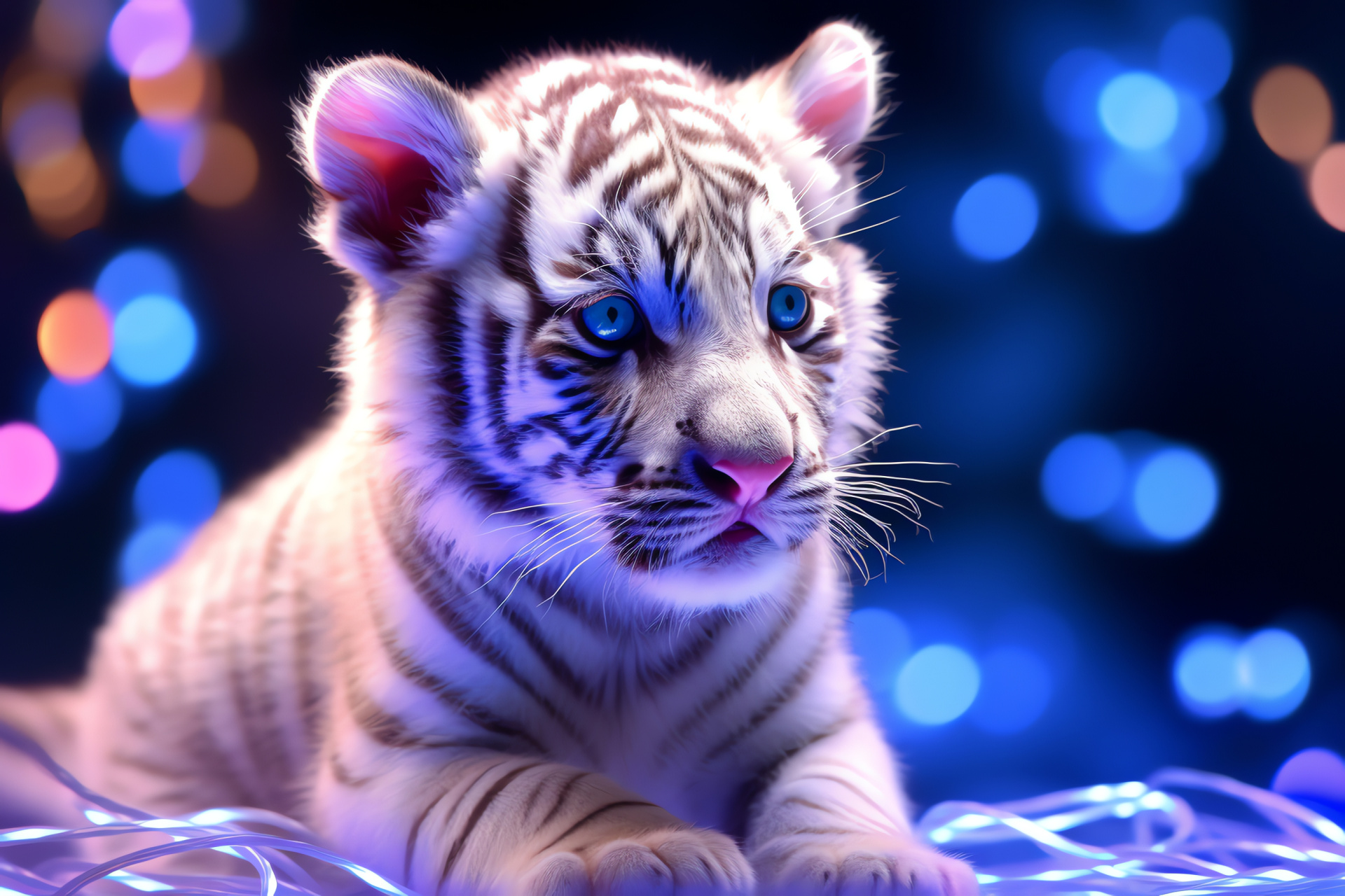 Ethereal White Tiger Cub, Innocent feline wonder, Tender big cat, Spiritual presence, Gentle cat, HD Desktop Image