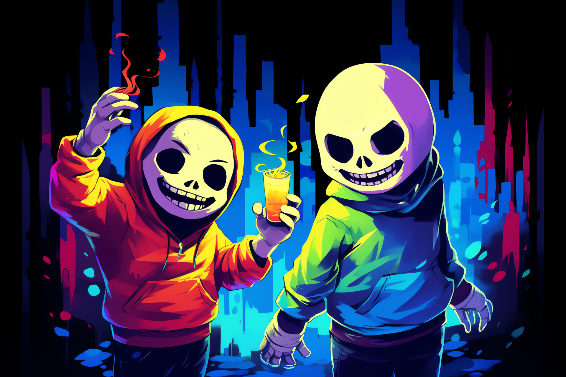 Undertale character Sans, Game persona, Striking vividness, Three-hue design, Amusing portrait, HD Desktop Wallpaper