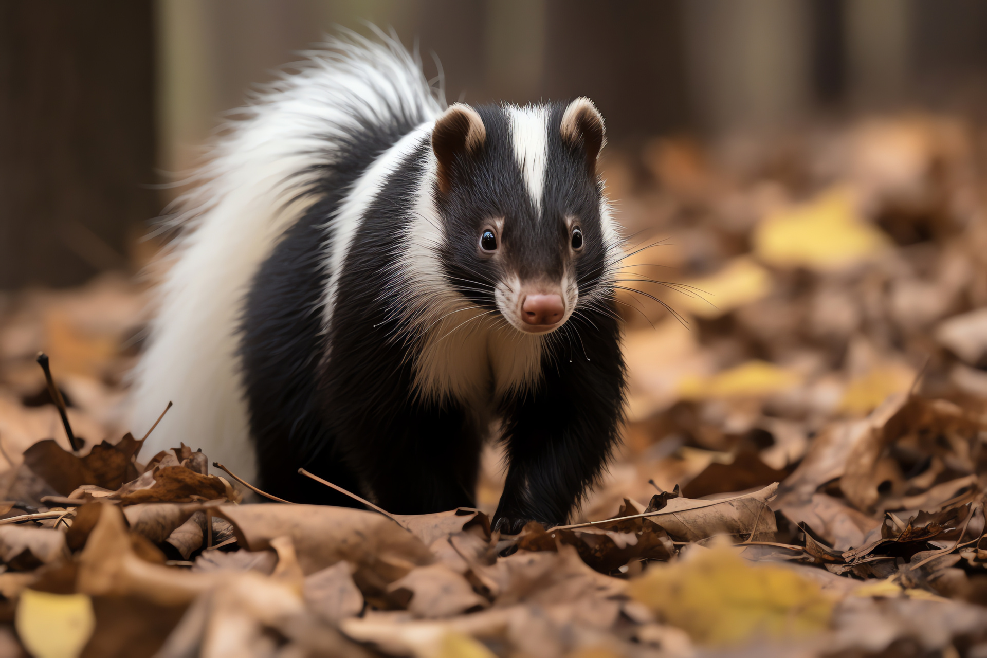 Skunk, North American wildlife, Mephitidae family, Woodland creature, Forest fauna, HD Desktop Wallpaper