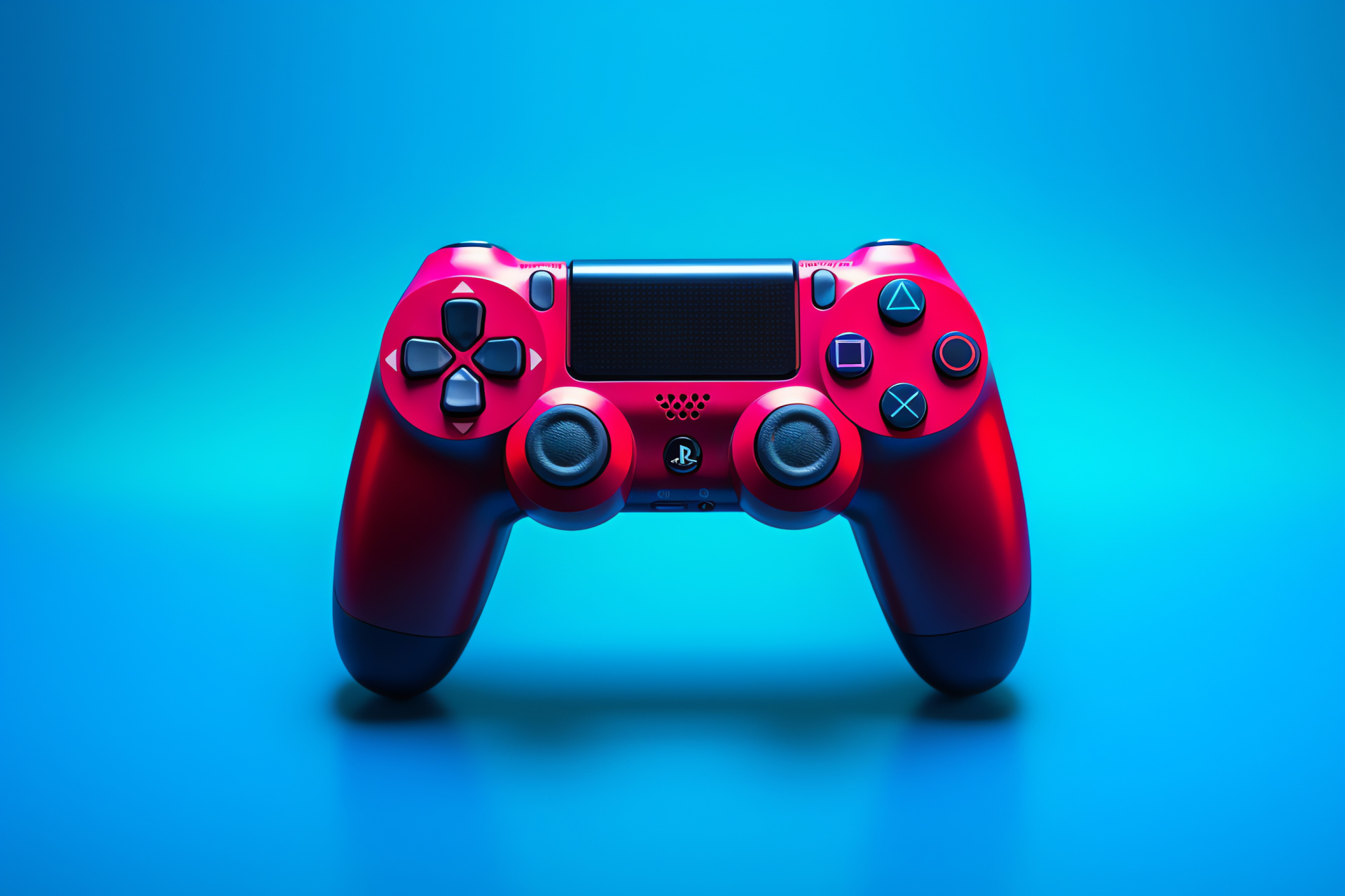 Gaming device showcase, Bright red background, Playstation device contrast, Symbol of gaming power, Device aesthetic, HD Desktop Wallpaper