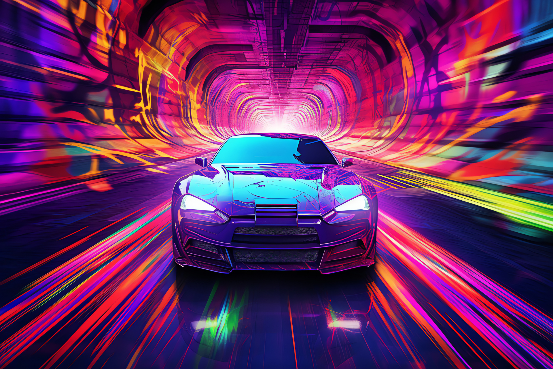 Neon Car, underground world gaze, vibrant urban art, street art glow, alternative scene, HD Desktop Image