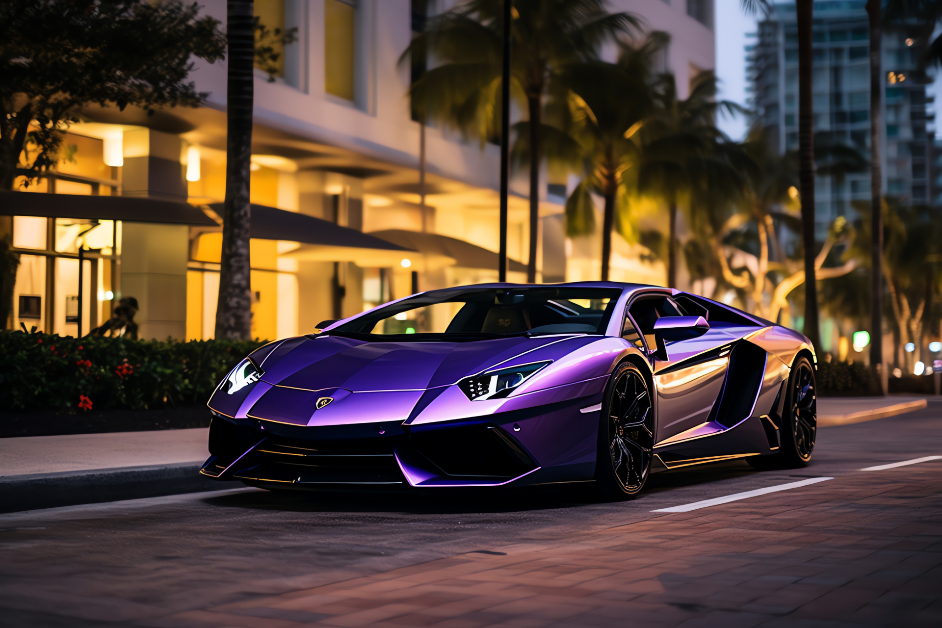 Lamborghini Aventador SVJ Roadster, Miami luxury, Italian supercar, Aggressive stance, Sleek curves, HD Desktop Wallpaper