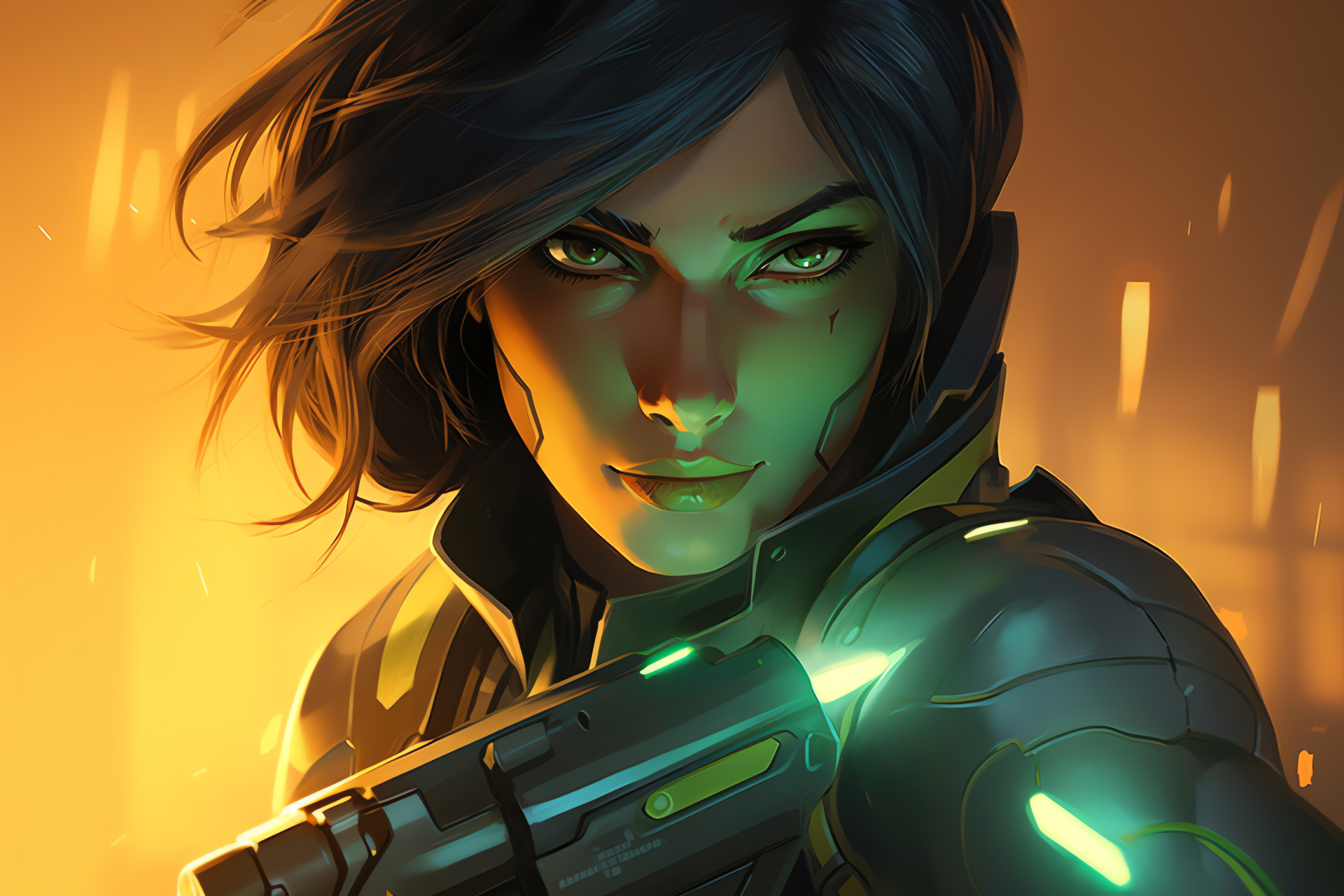 Overwatch warrior Pharah, Protector identity, Cybernetic launchers, Scintillating lines, Heros portrait, HD Desktop Wallpaper