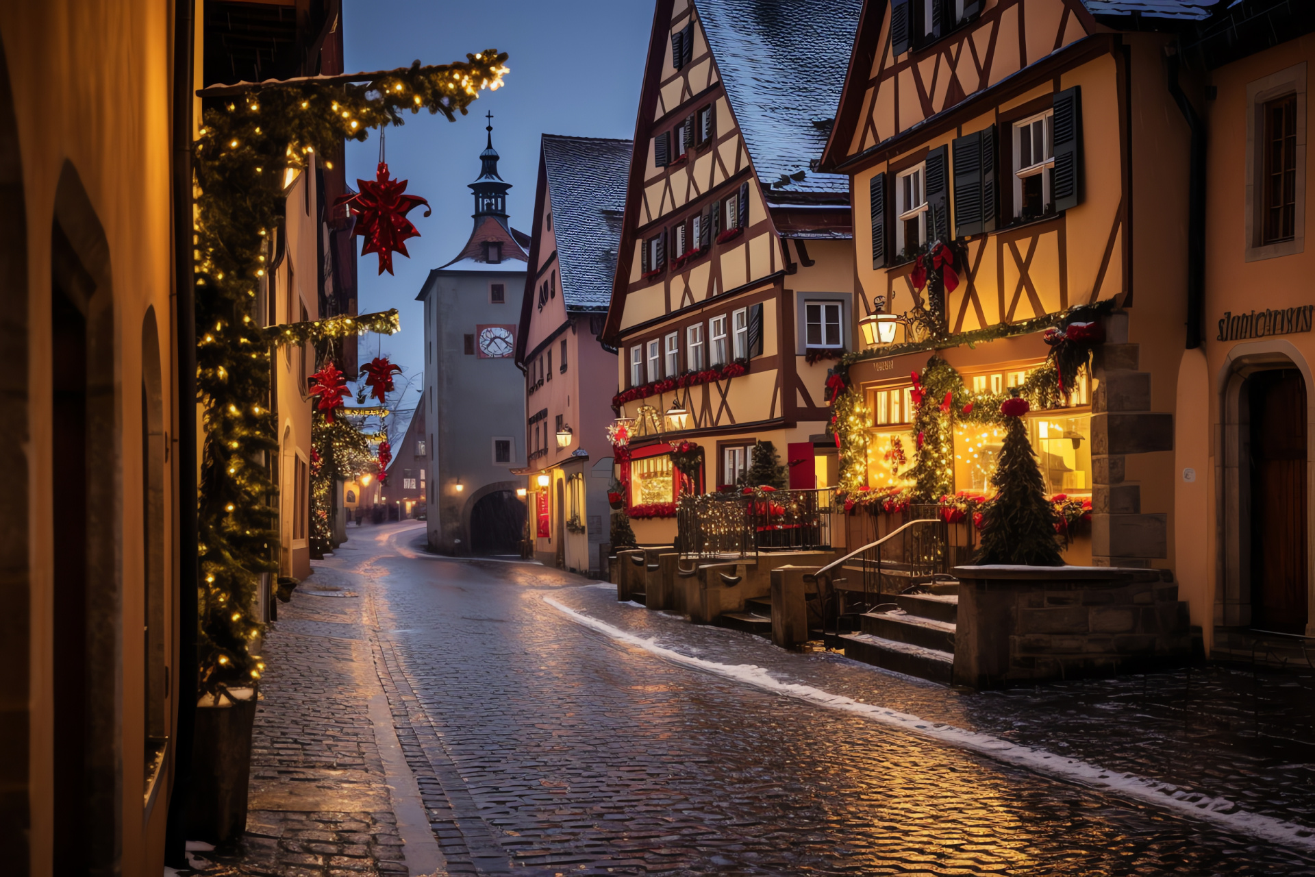 Christmas in Rothenburg, German medieval heritage, Seasonal architecture, Rothenburg cobblestone charm, HD Desktop Wallpaper